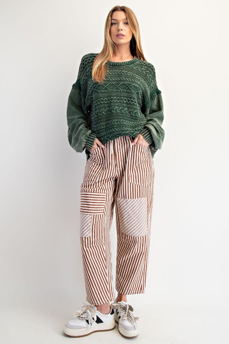 STRIPED WASHED TWILL PANTS