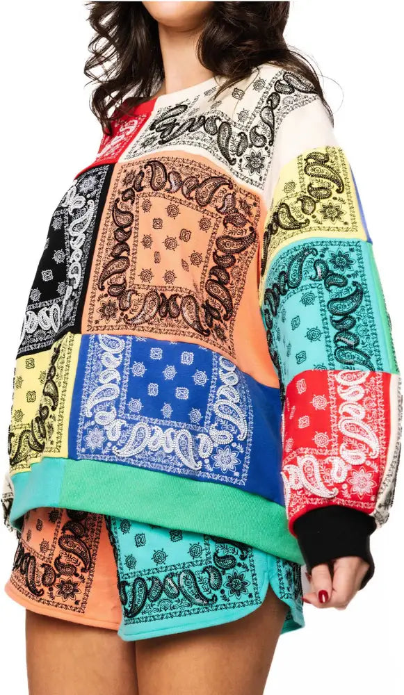 Queen Of Sparkles MULTI COLORBLOCK BANDANA SWEATSHIRT or SHORTS