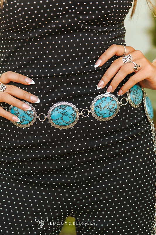 TURQUOISE STONE SLAB ROUND CONCHO CHAIN BELT