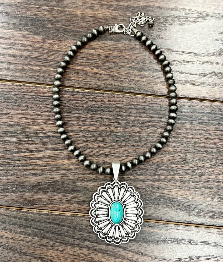 16" Handmade Navajo Concho Turquoise Necklace