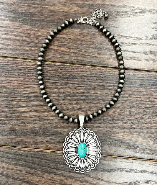 16" Handmade Navajo Concho Turquoise Necklace