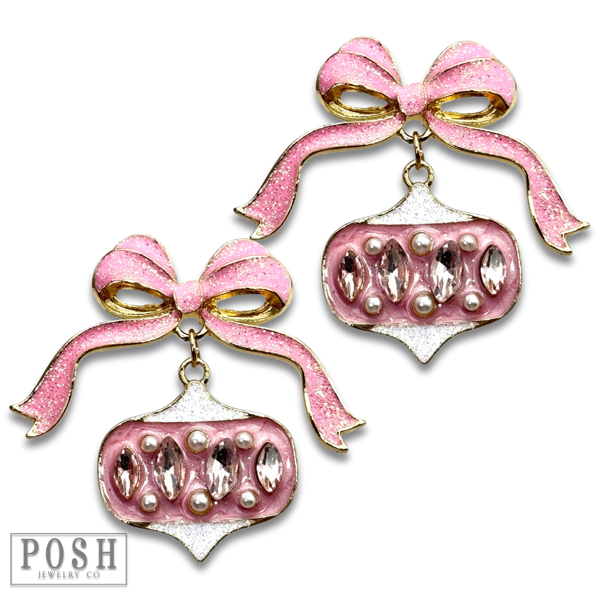 Pink Christmas ornament earring