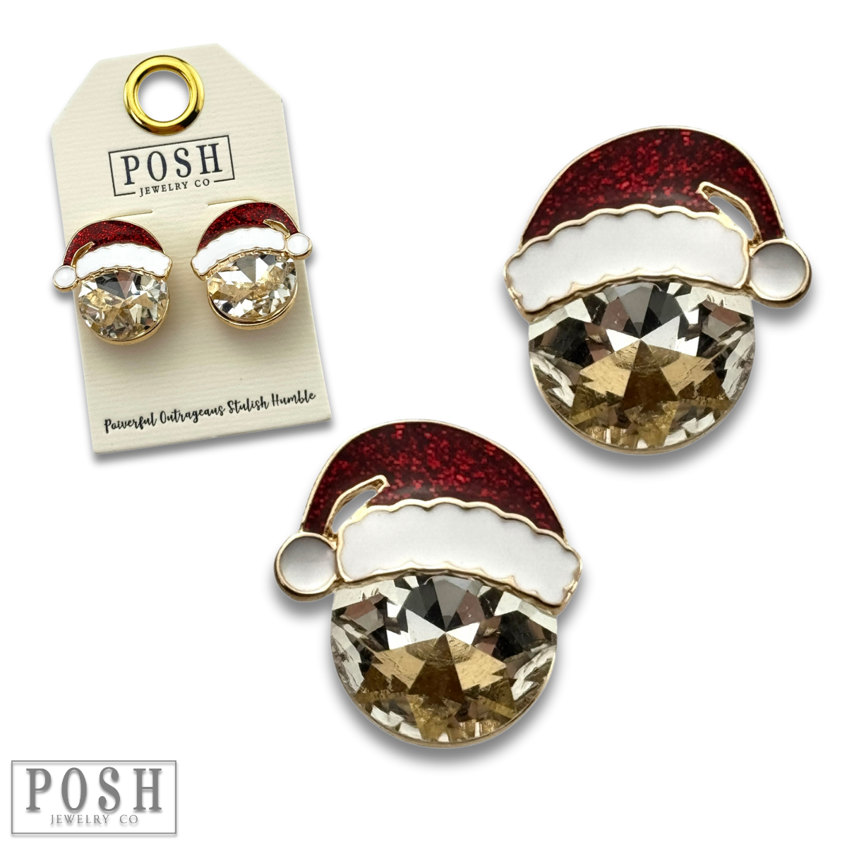Rhinestone Santa hat earring