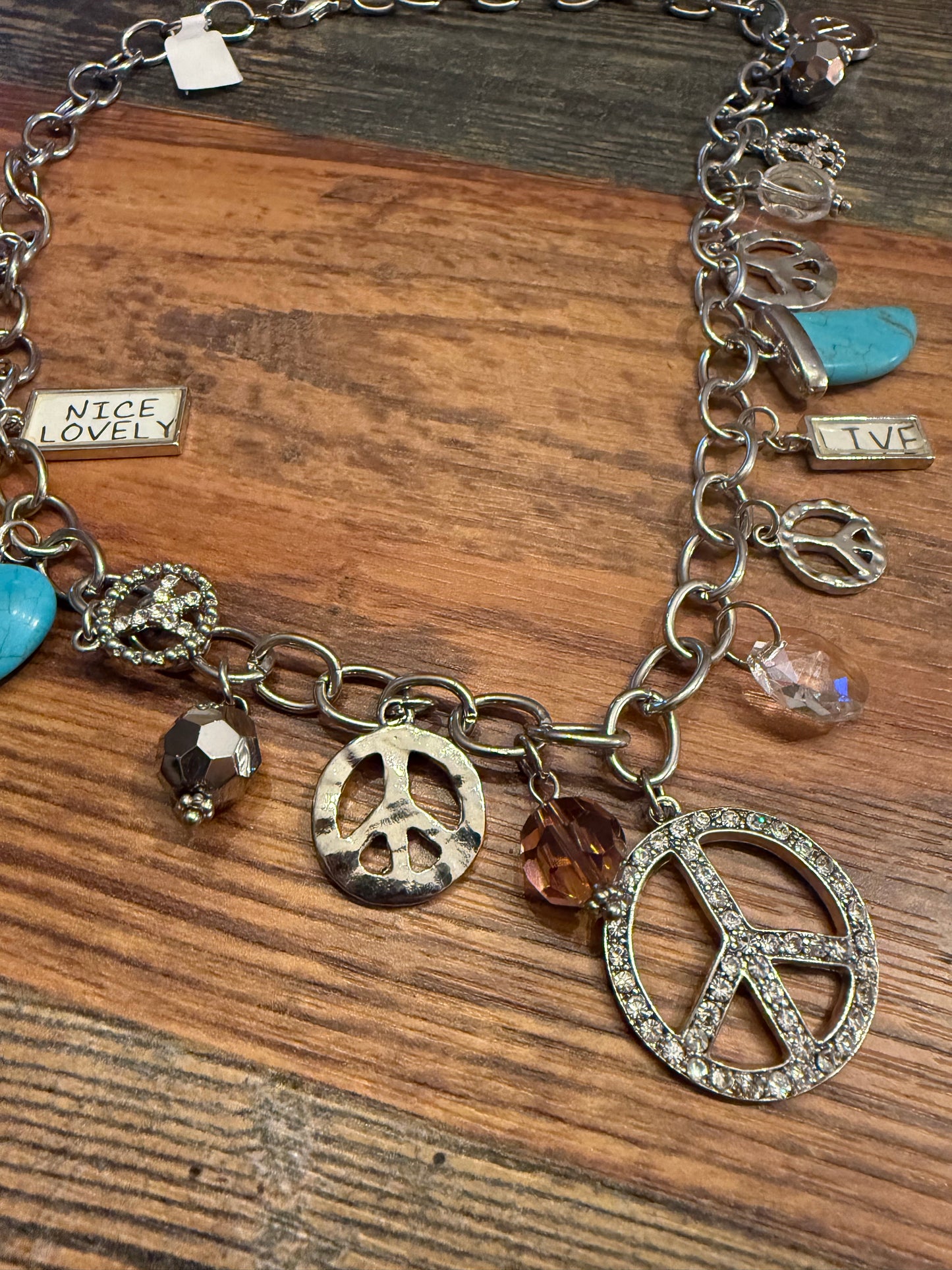 Live/Peace Charm Necklace