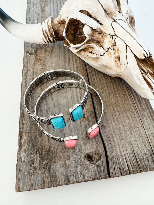 Western Stone Hinge Bangle Bracelet