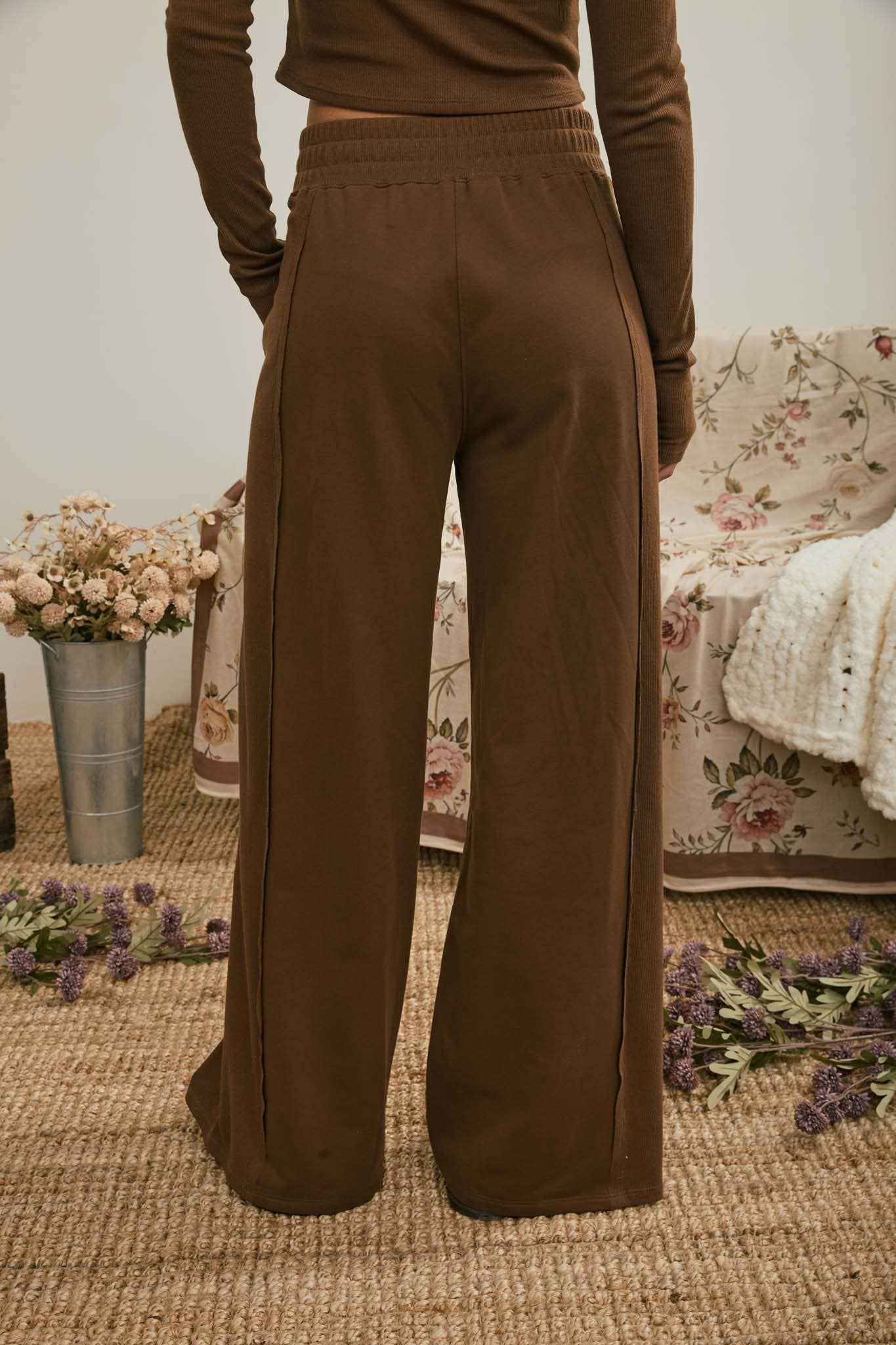 ELASTIC WAIST SIDE PANEL KNIT LOUNGE PANTS