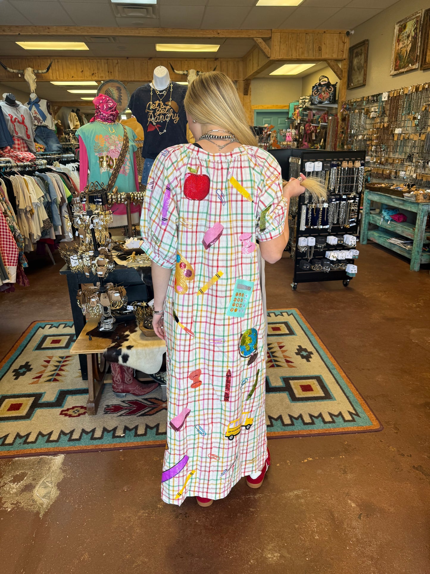 Queen Of Sparkles Rainbow Plaid Teacher Icon Dress