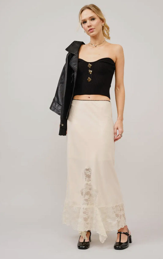 Satin Lace Insert Maxi Skirt