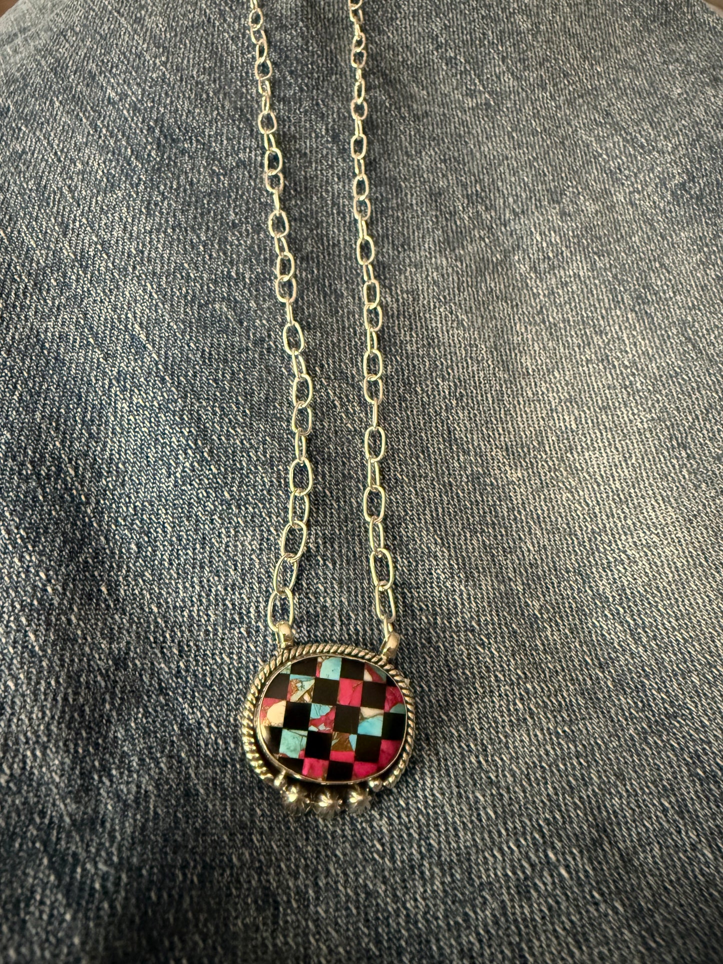 Cotton Candy Round Check Necklace