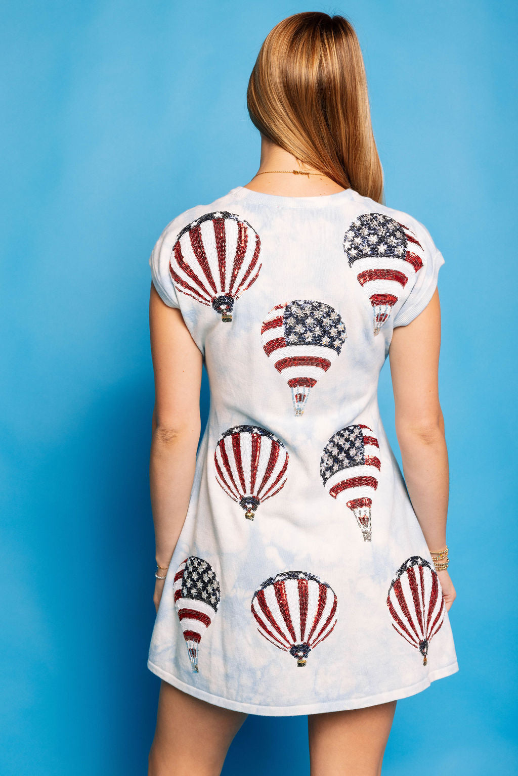 Queen of Sparkles Light Blue Tie Dye USA Hot Air Balloon Dress