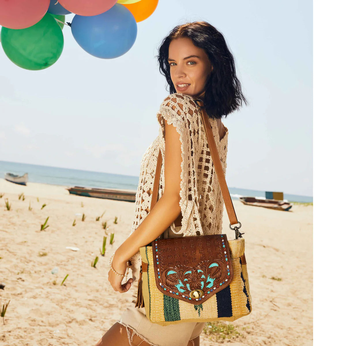 Floral Etchings Hand-Tooled Bag