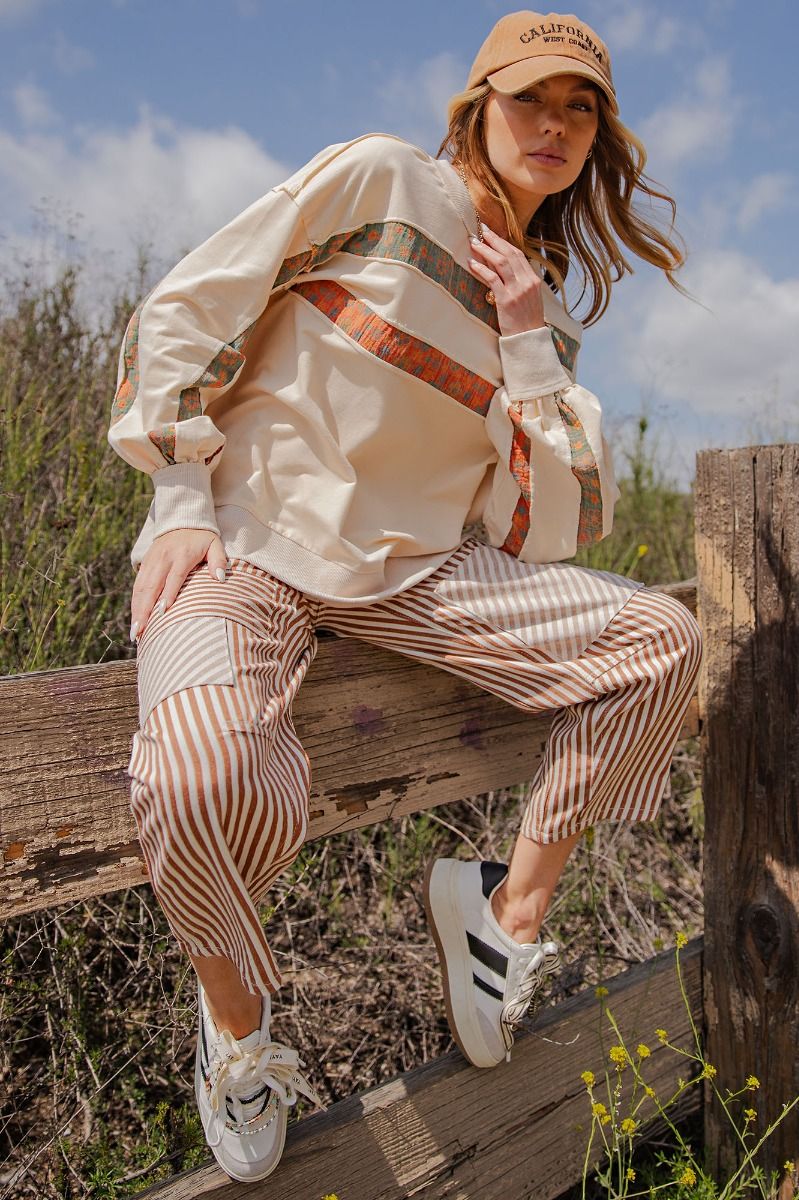 STRIPED WASHED TWILL PANTS