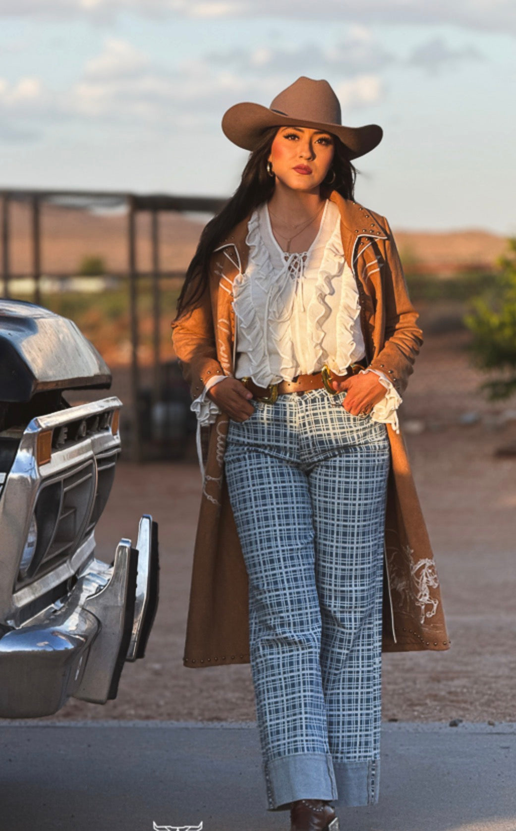 JENNY PLAID WIDE LEG JEANS         (3I IN INSEAM)