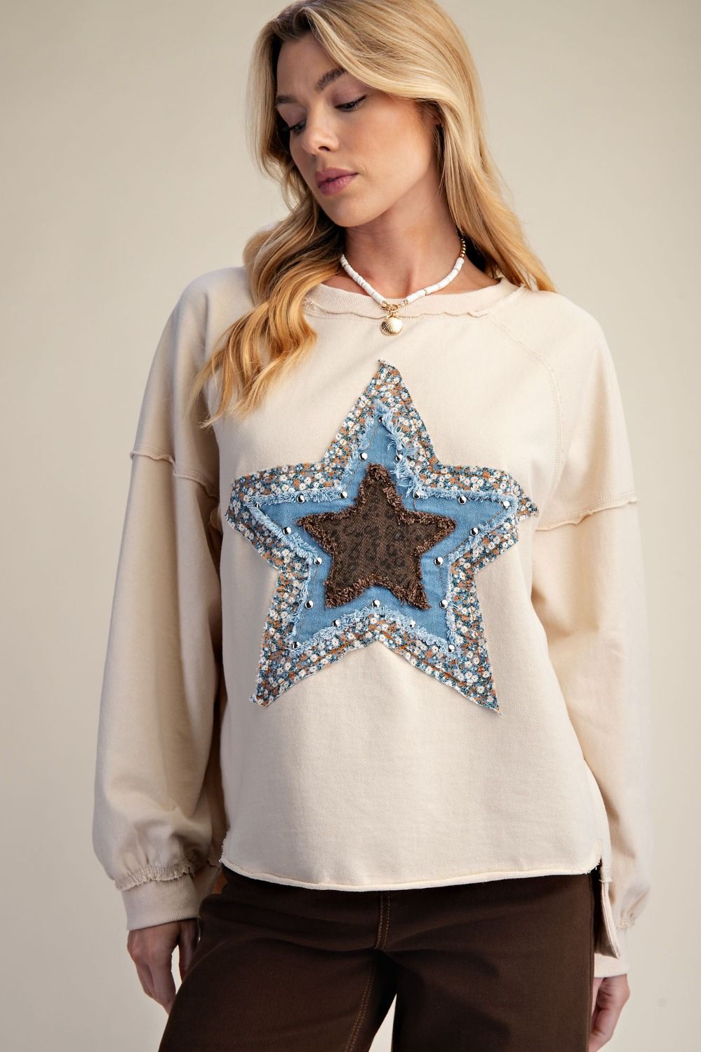 STAR PATCH FRONT WASHED TERRY PULLOVER