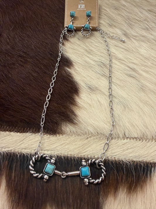 Rope Turquoise Bit Necklace Set