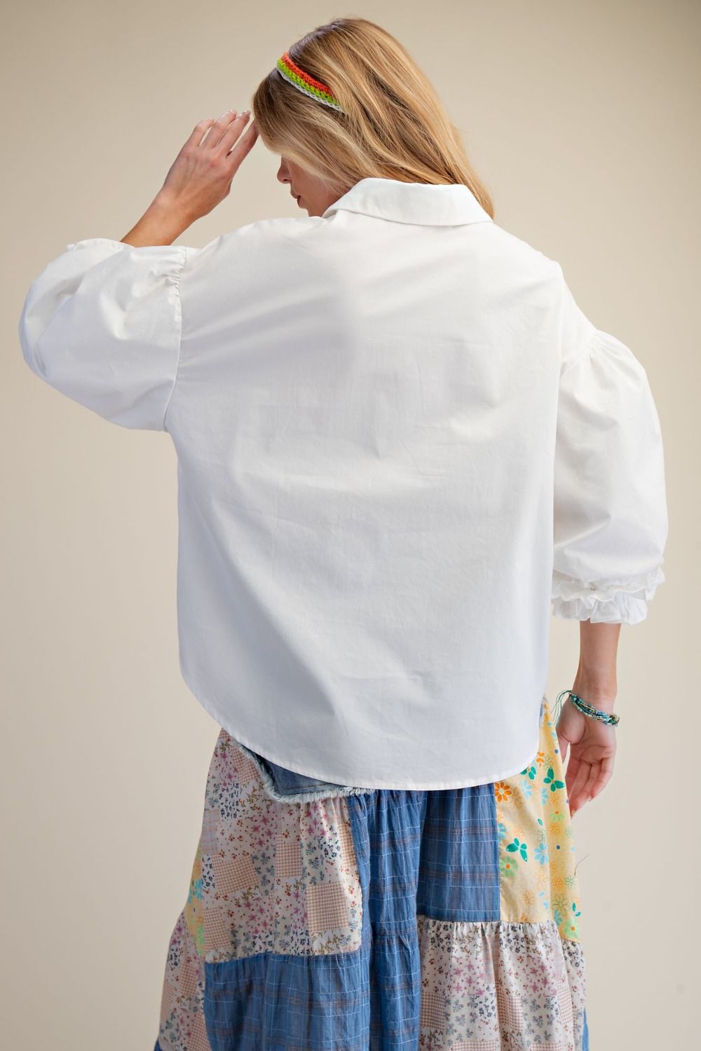 3/4 SLEEVES BUTTON DOWN POPLIN SHIRT