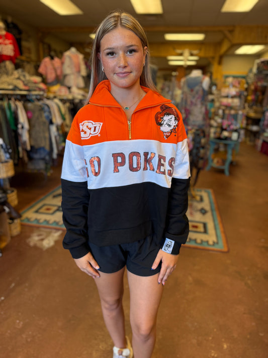 Queen Of Sparkles ✨Licensed OK State Quarter Zip
Colorblock Sweatshirt