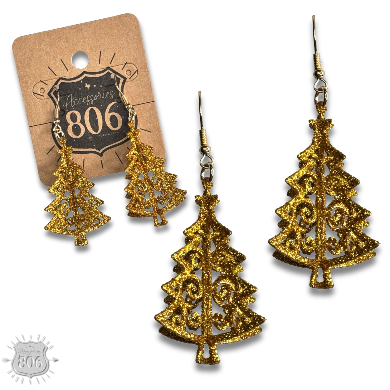 Glittered Christmas tree earring
