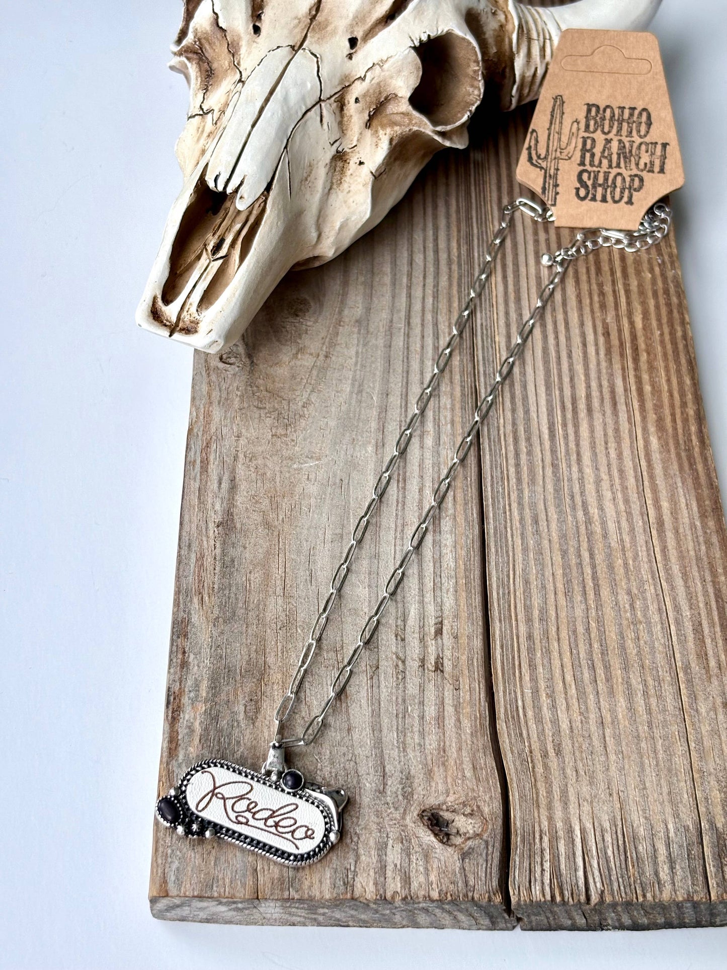 Western RODEO Print Stone Pendant Chain Necklace
