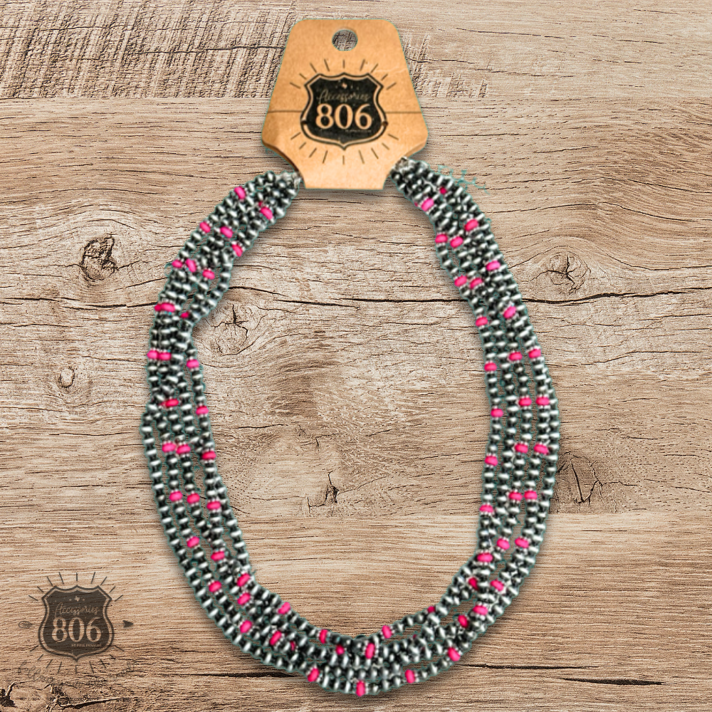 Burnished silver bead multi-strand necklace