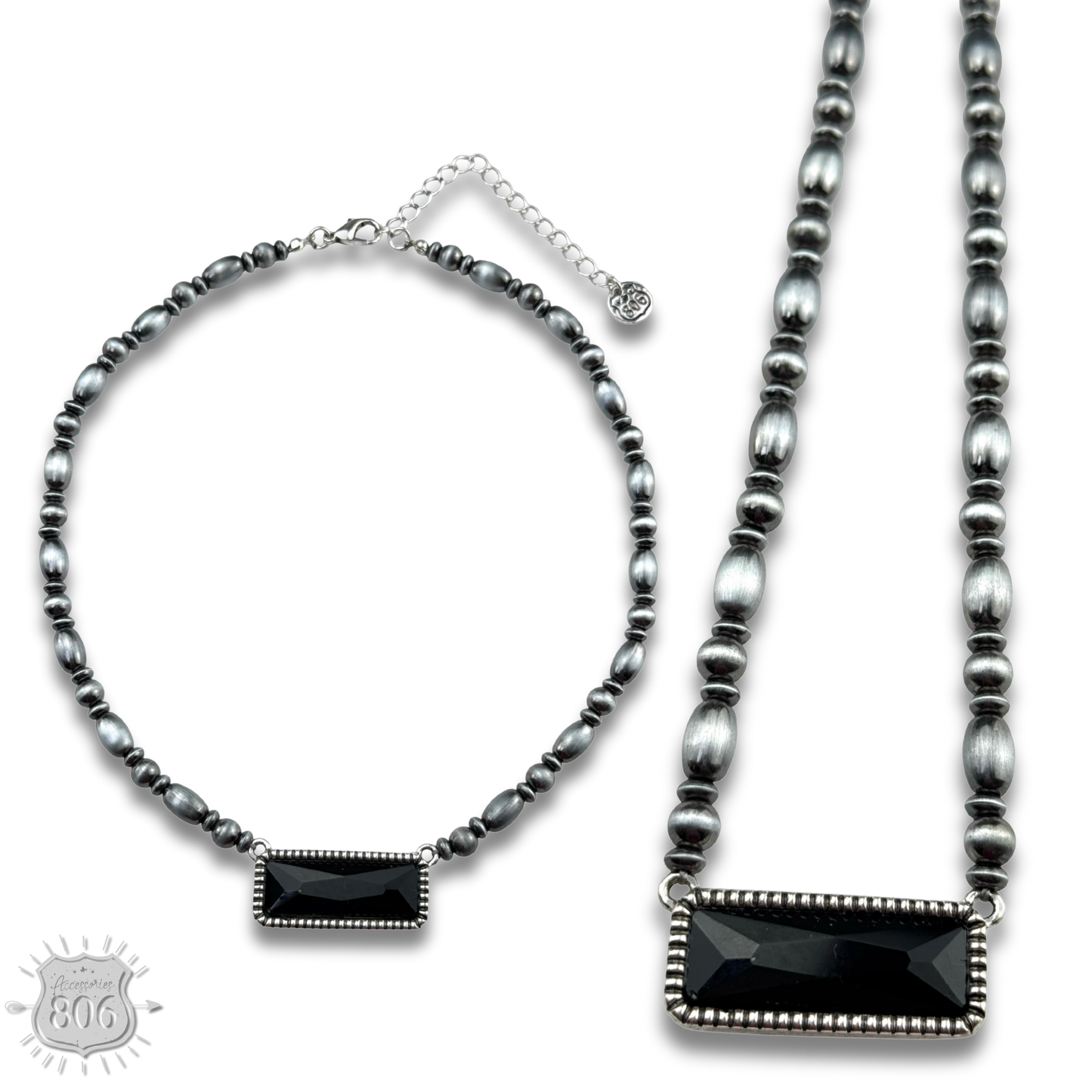 Rectangle rhinestone, burnished bead necklace