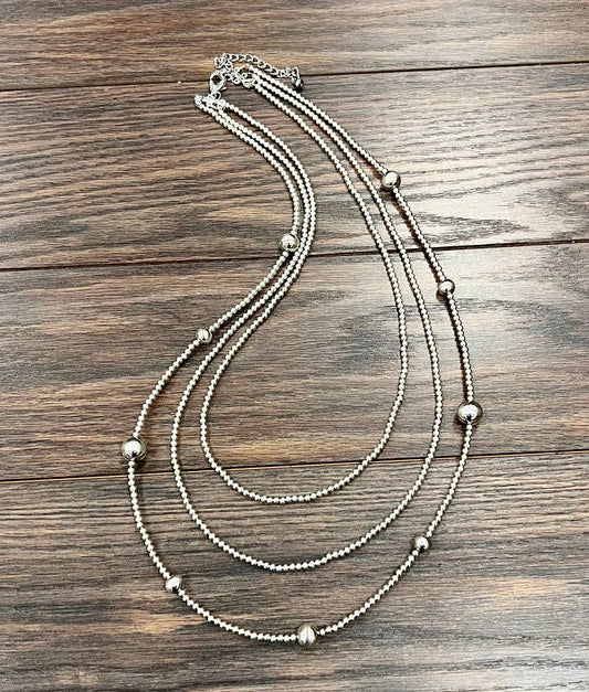 Borger Handmade Silver Navajo Bead Necklace
