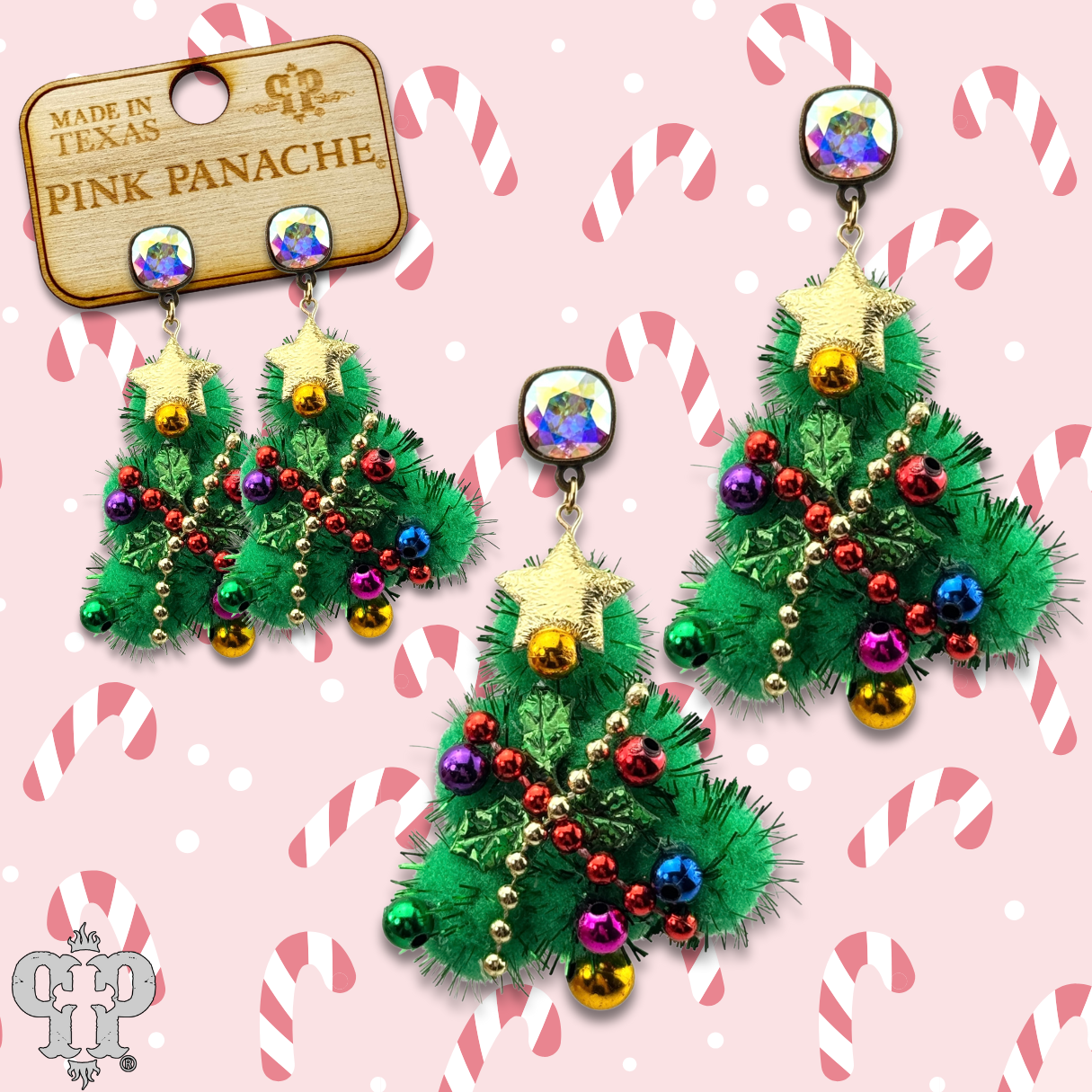 Decorated Christmas tree earring with Austrian crystal