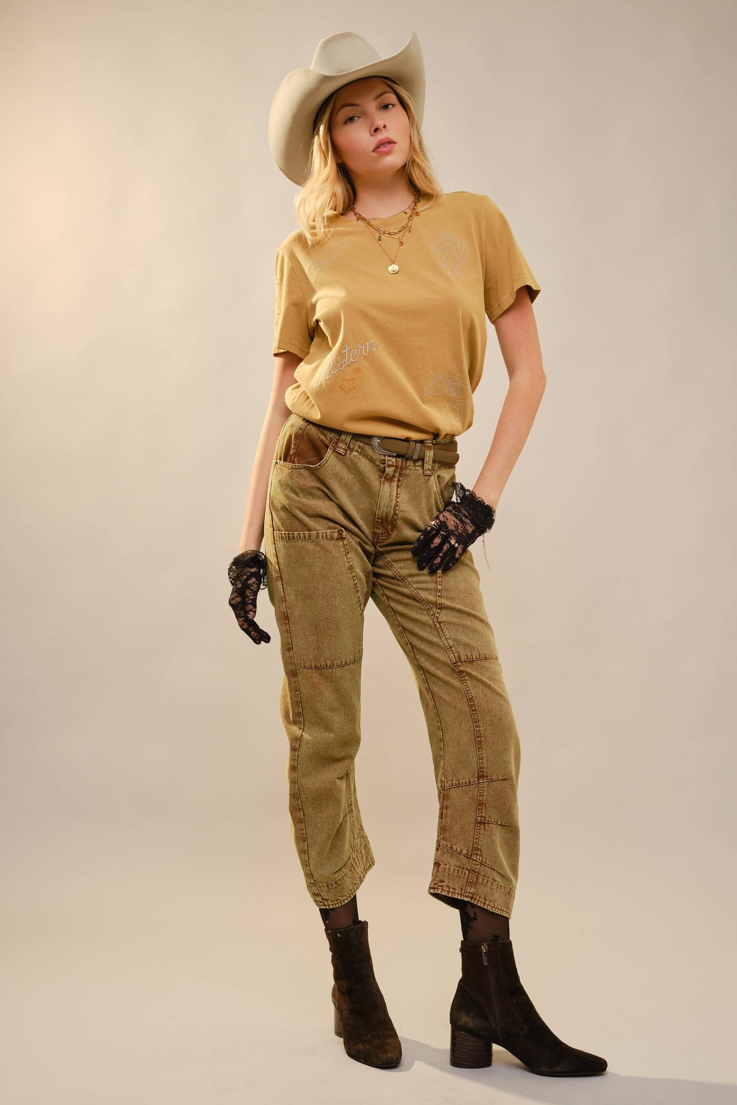Western Embroidery Mineral Washed T-Shirt