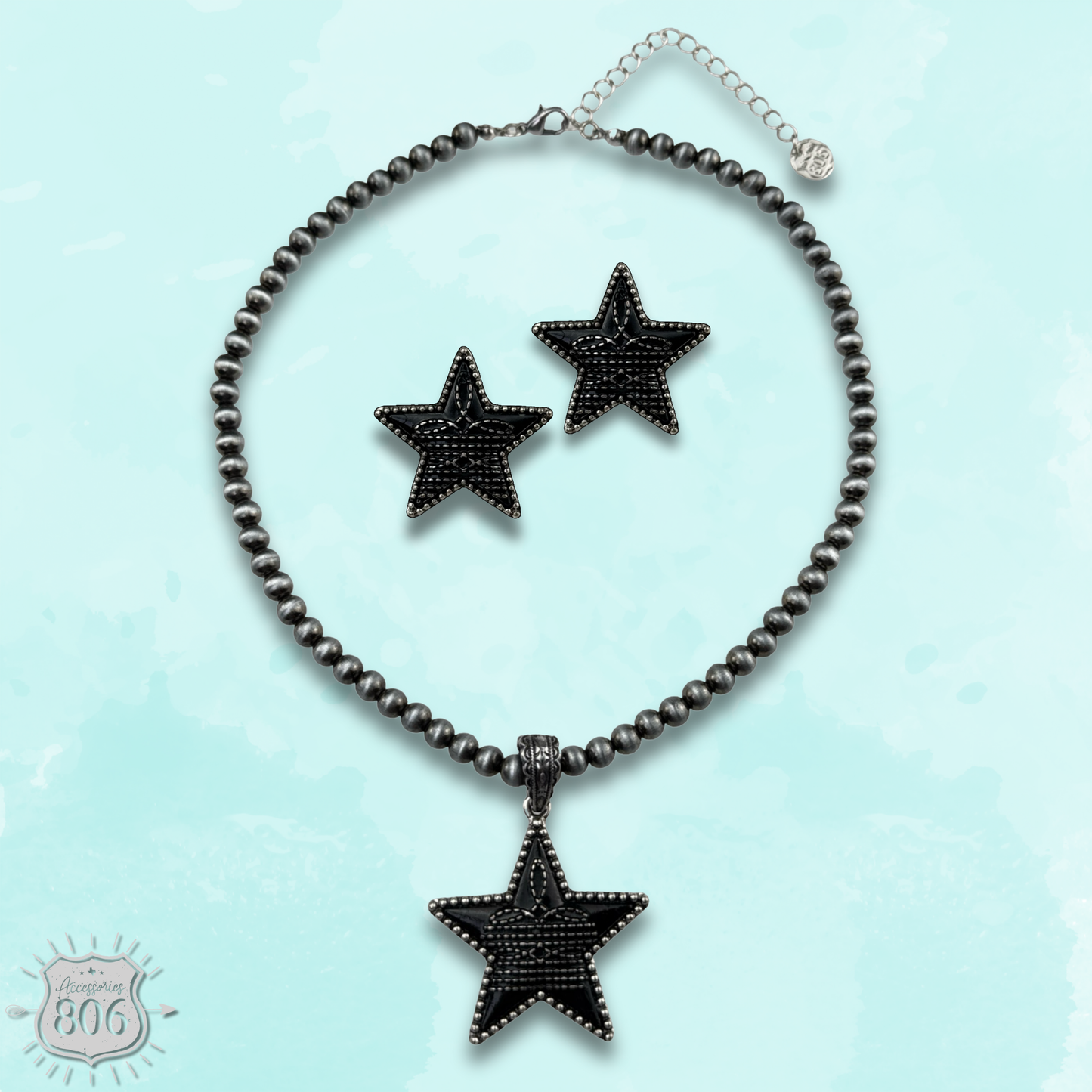 Western boot stitch star necklace and earring set