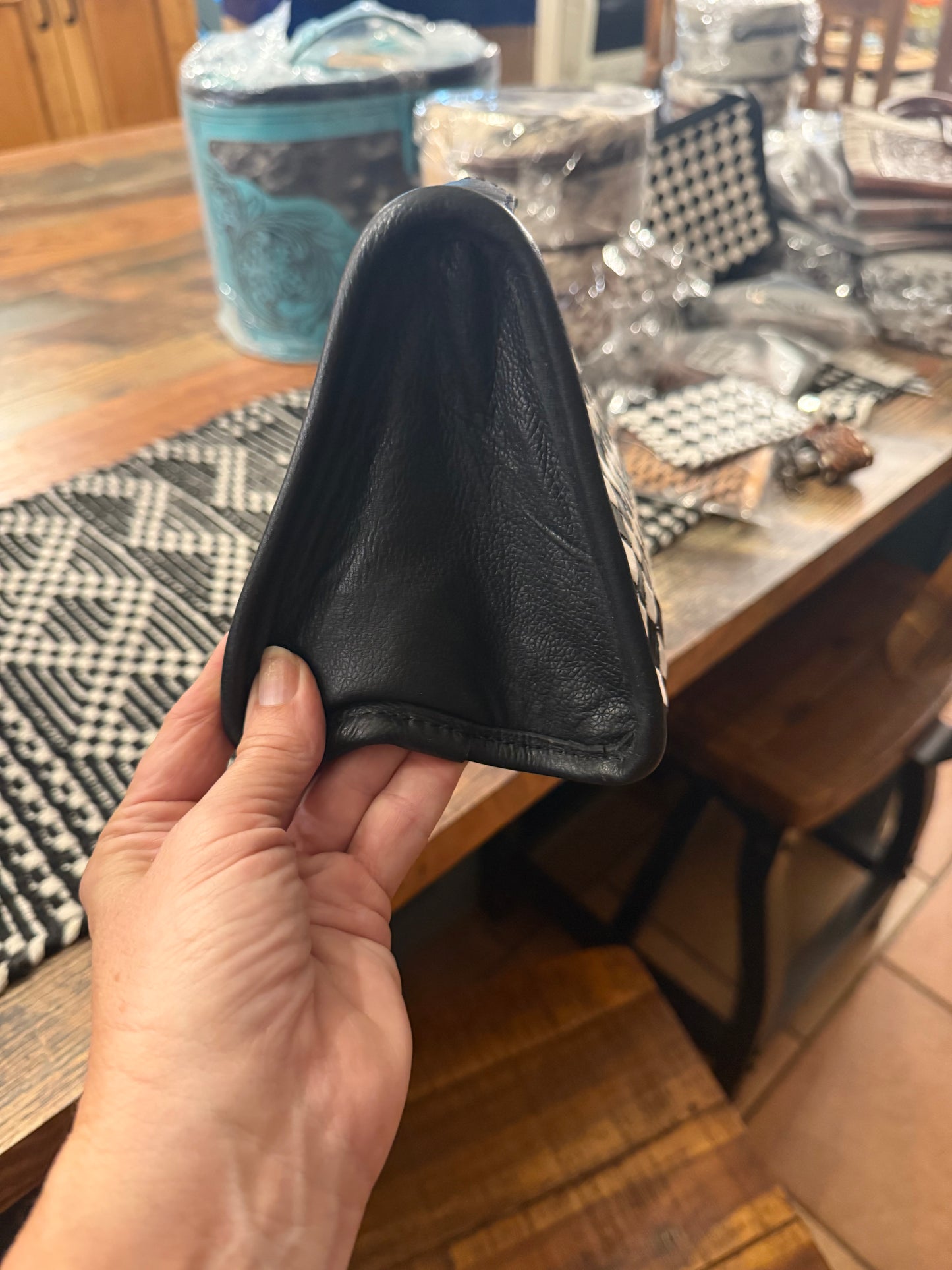 Leather Checkered Toiletry Bag