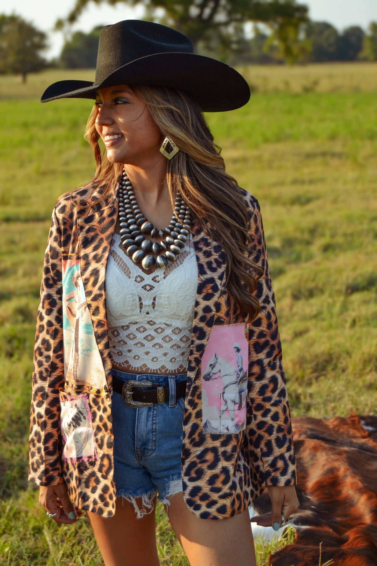 Retro Pop Western Wild West Leopard Blazer