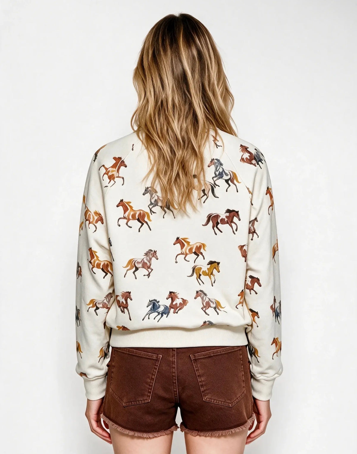 Western Horse Print Studded Pullover