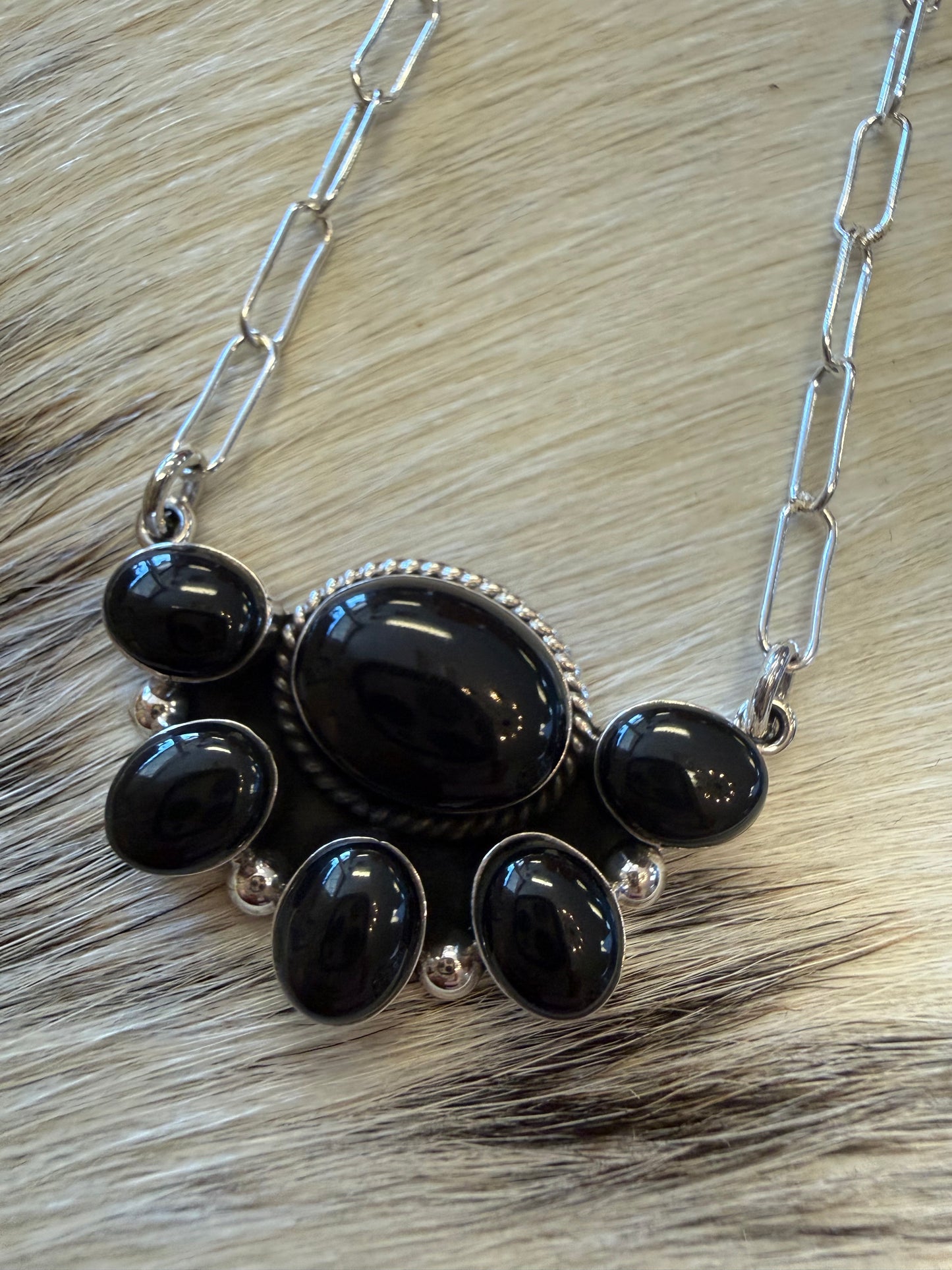 Black Onyx Cluster Necklace
