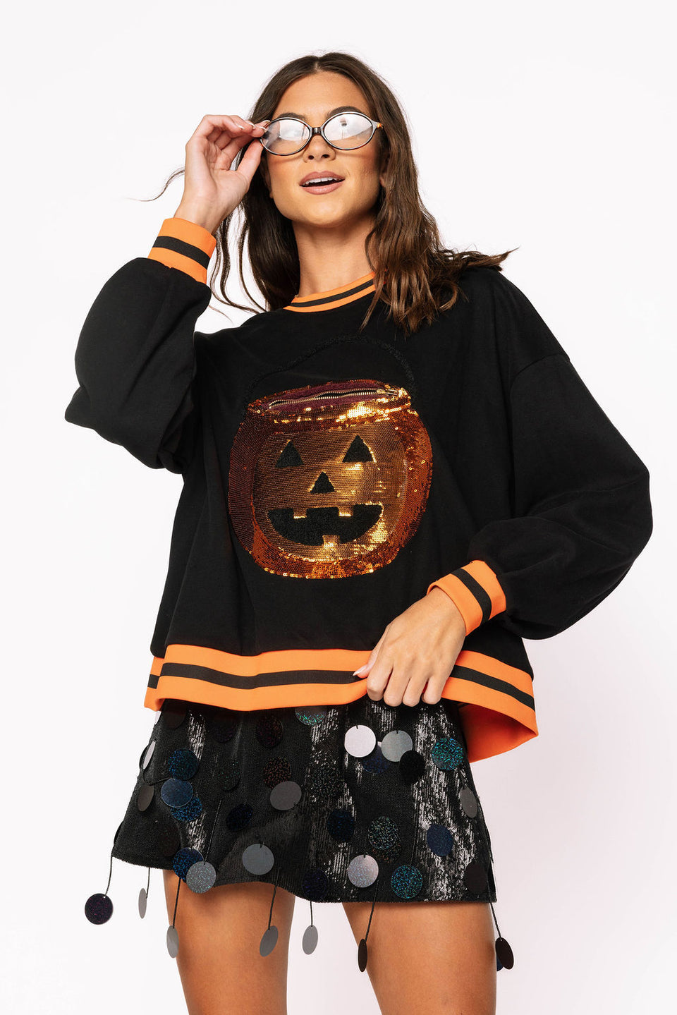 Queen Of Sparkles Black Halloween Pumpkin Candy Bucket Sweatshirt