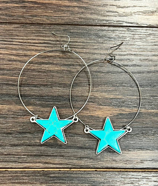 Oak Ridge Western Turquoise Star Hoop Earrings
