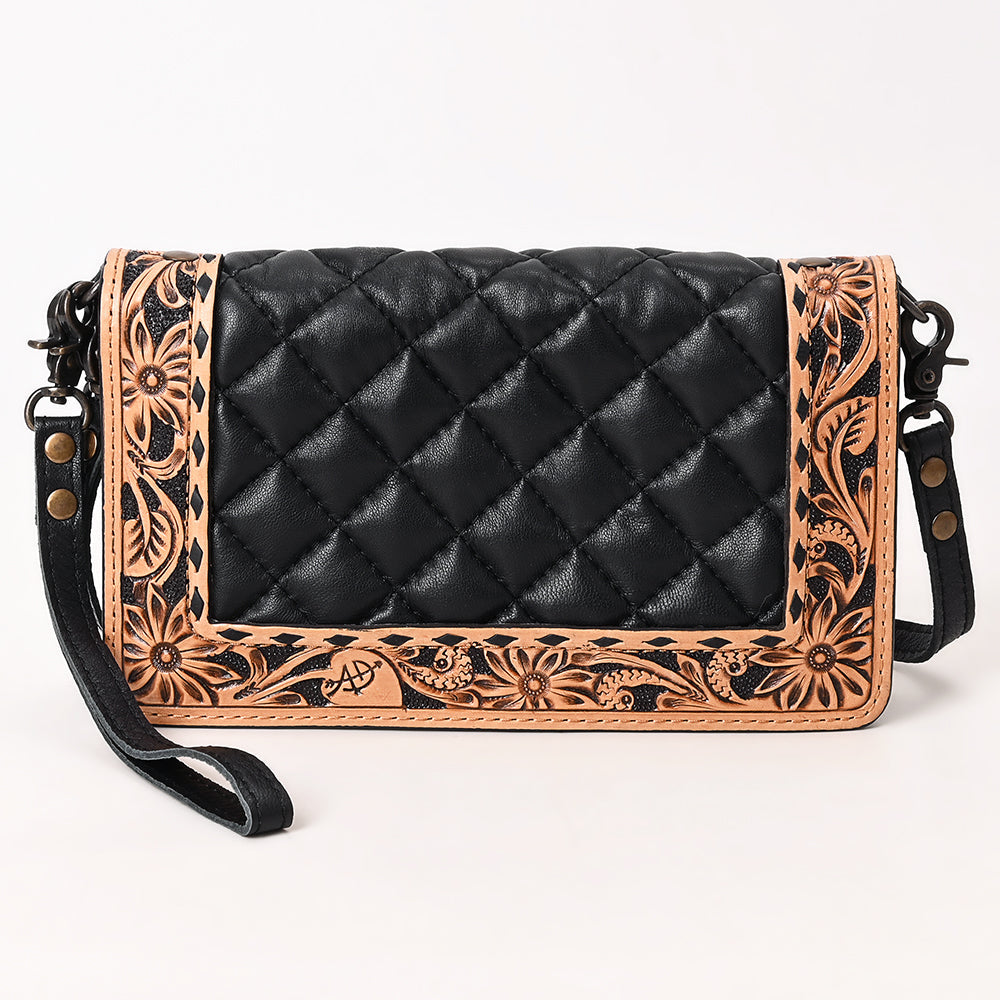 Handcrafted Western Leather Organizer Bag Floral Tooled Panel