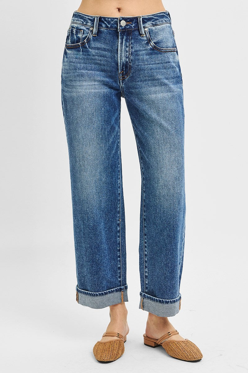 Risen Mid Rise Boyfriend Cuffed Jeans