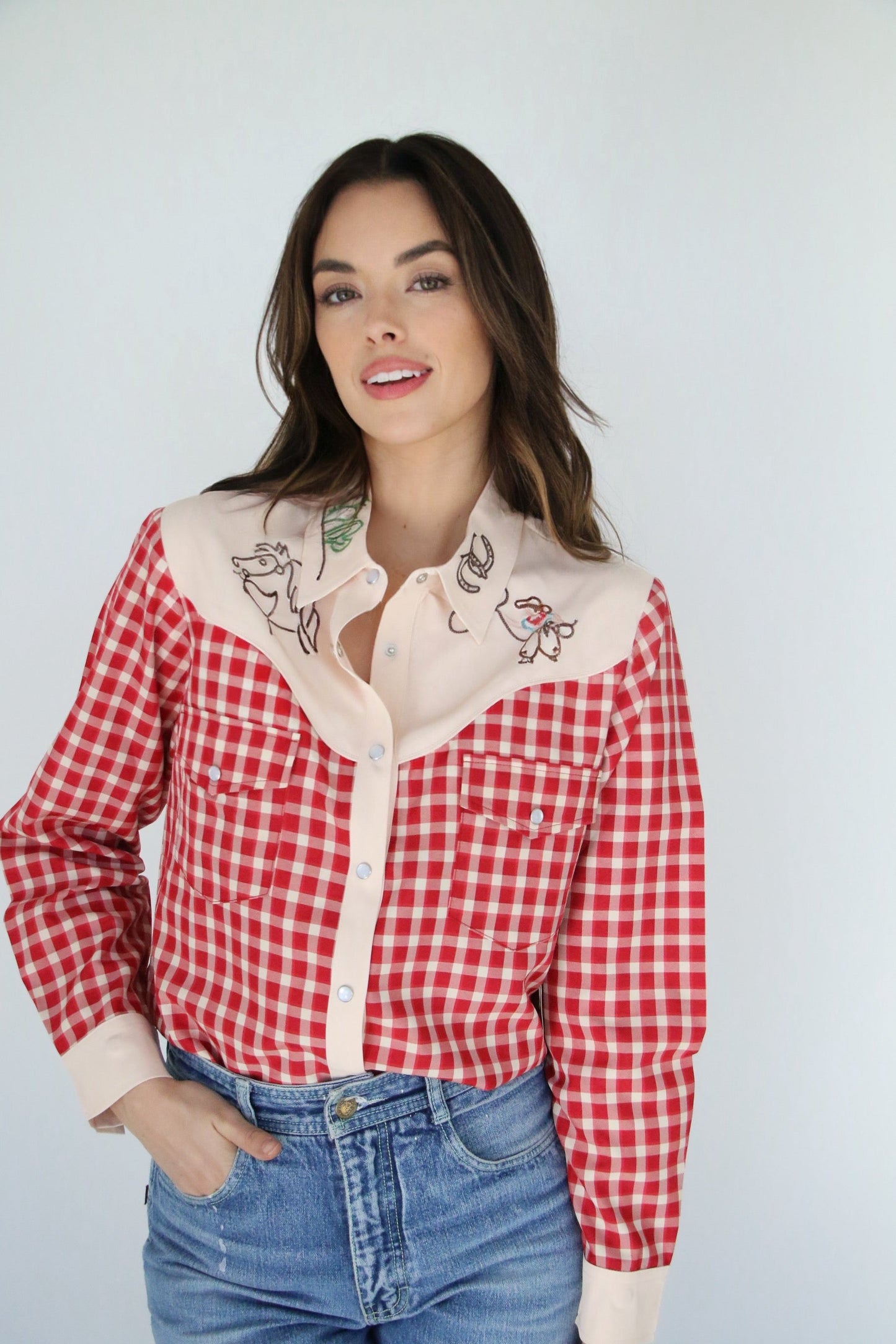 Red Gingham Pearl Snap