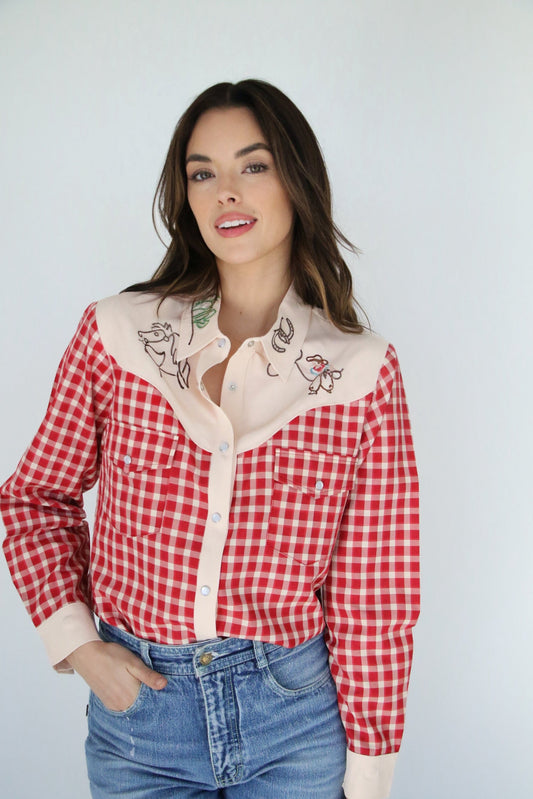 Red Gingham Pearl Snap