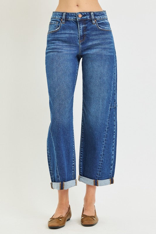 SLOUCHY CROP BARREL DOUBLE ROLL UP JEANS