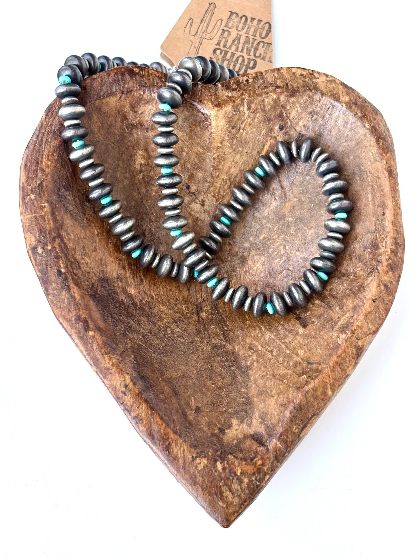 Western Style Flat Navajo Pearl & Stone Beaded Necklace