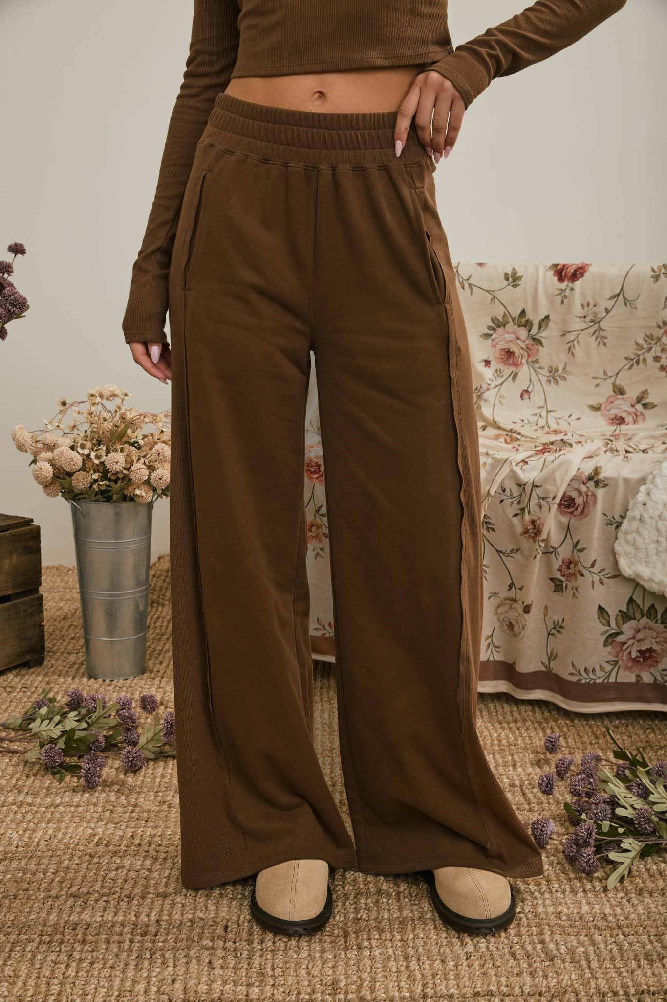 ELASTIC WAIST SIDE PANEL KNIT LOUNGE PANTS