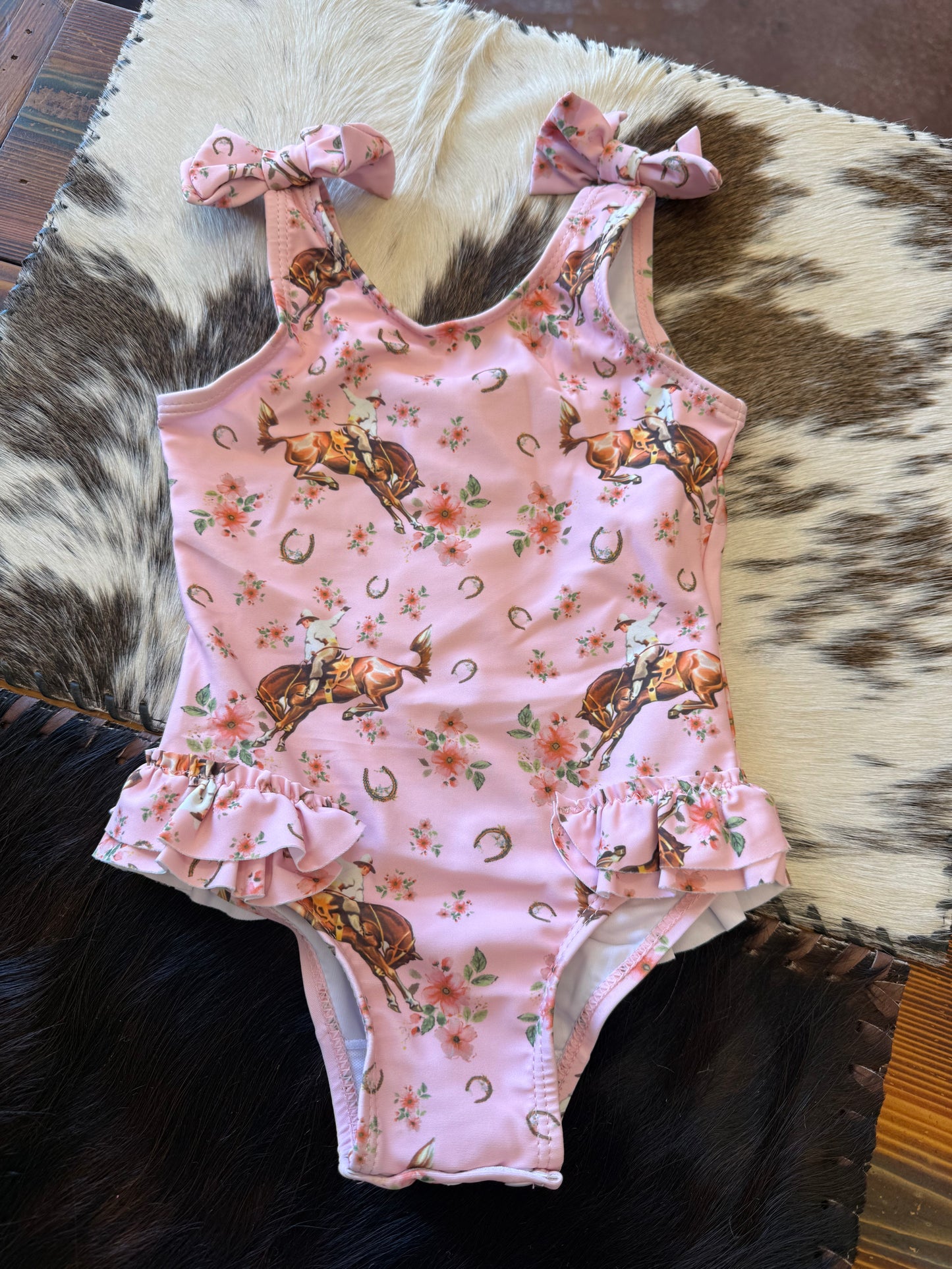 Pink Floral Bucking Horse Swimsuit