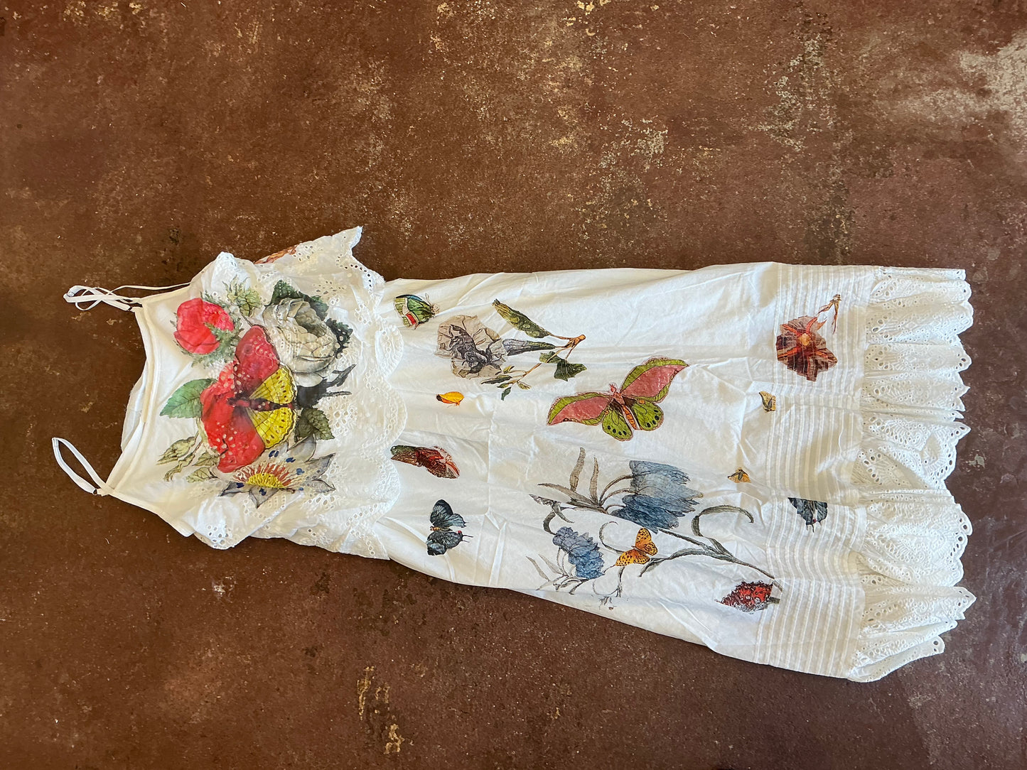 White spaghetti Strap Butterfly and Flower print dress