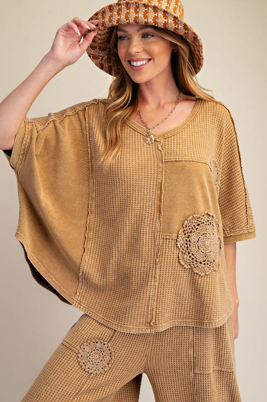 CROCHET PATCH DETAILING WASHED THERMAL TOP