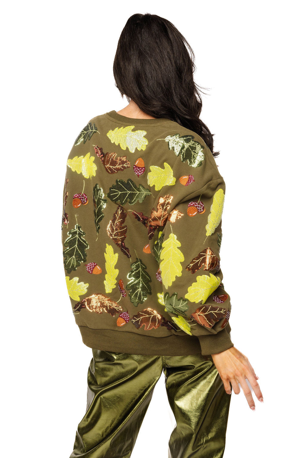 Olive Green Multi Turkey And Leaves Sweatshirt | Queen Of Sparkles