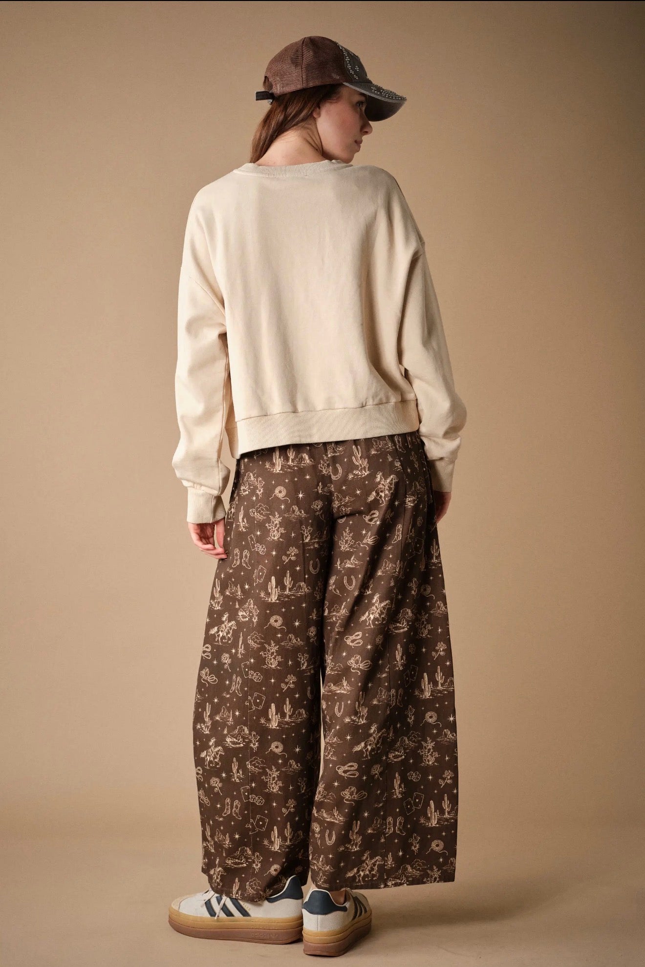 Western Printed Wide Leg Pants