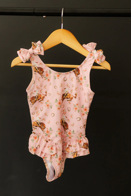Pink Floral Bucking Horse Swimsuit