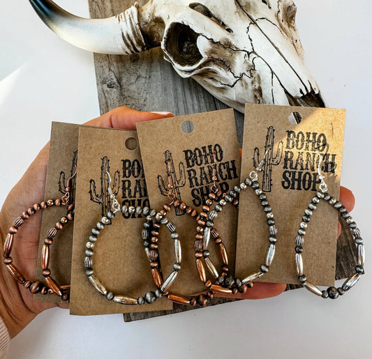 Navajo Style Pearl Round / Teardrop Dangle Earrings