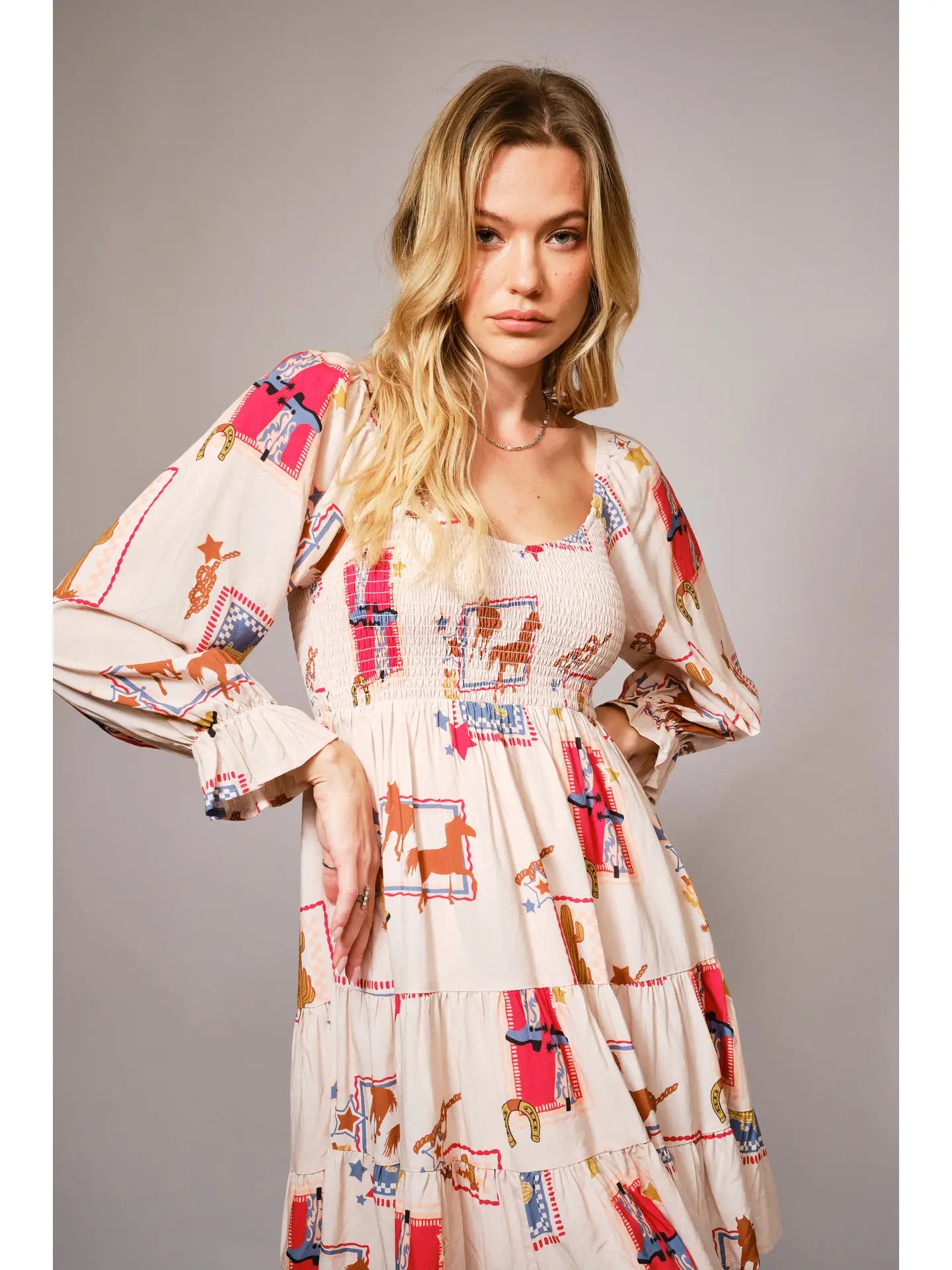 Western Smocked Mini Dress